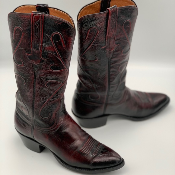 Lucchese Black Cherry Goat Cowboy Boots 